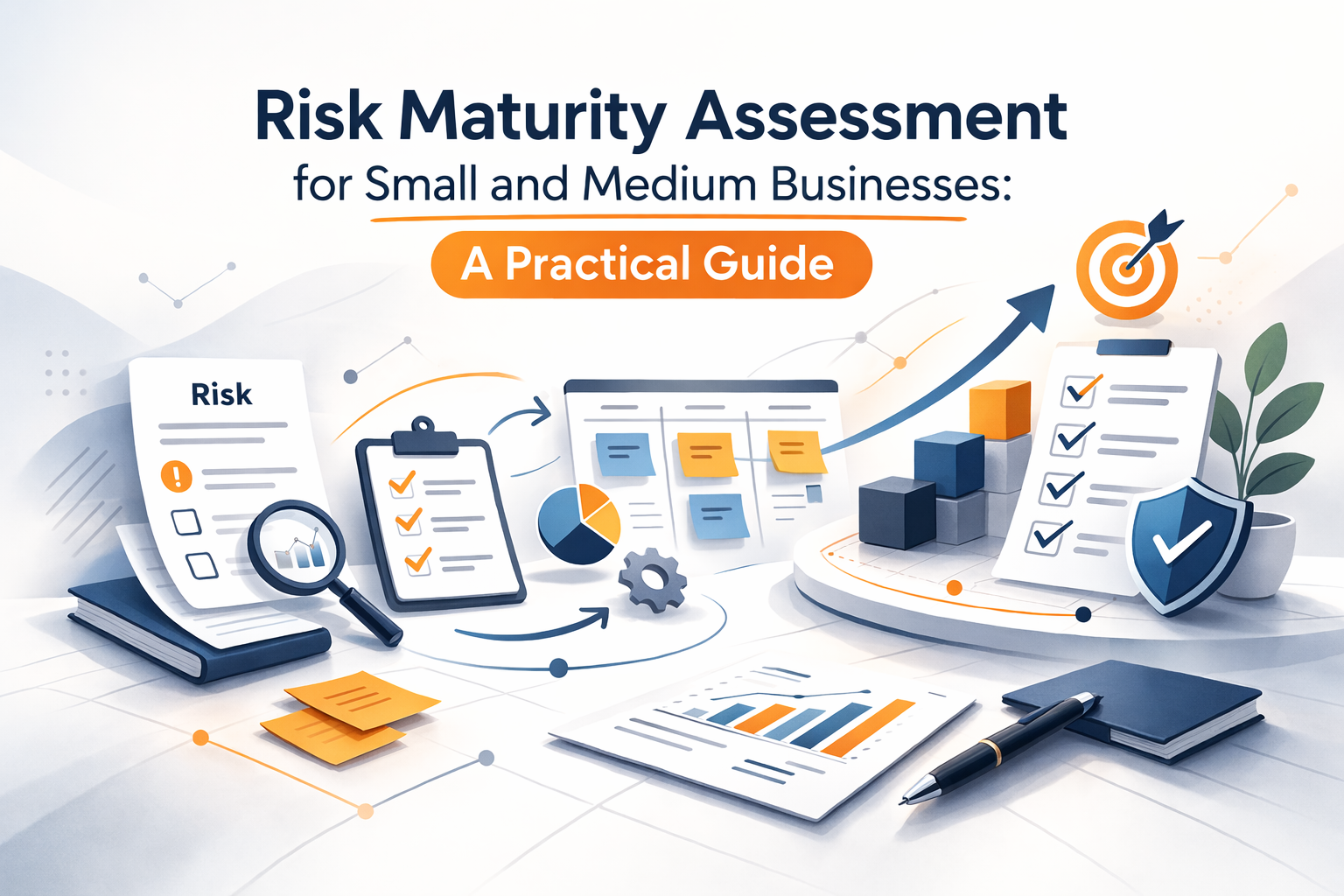 Stylised illustration of maturing risk checklists with charts
